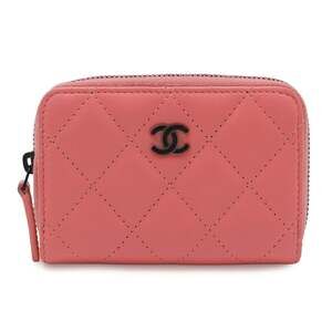 CHANEL Pink Leather Logo Wallet